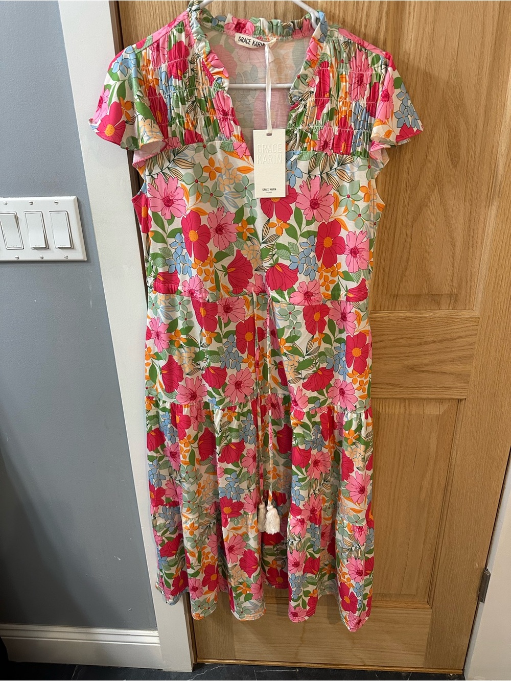 Grace Karin Floral Midi Dress in Pink & Multicolor